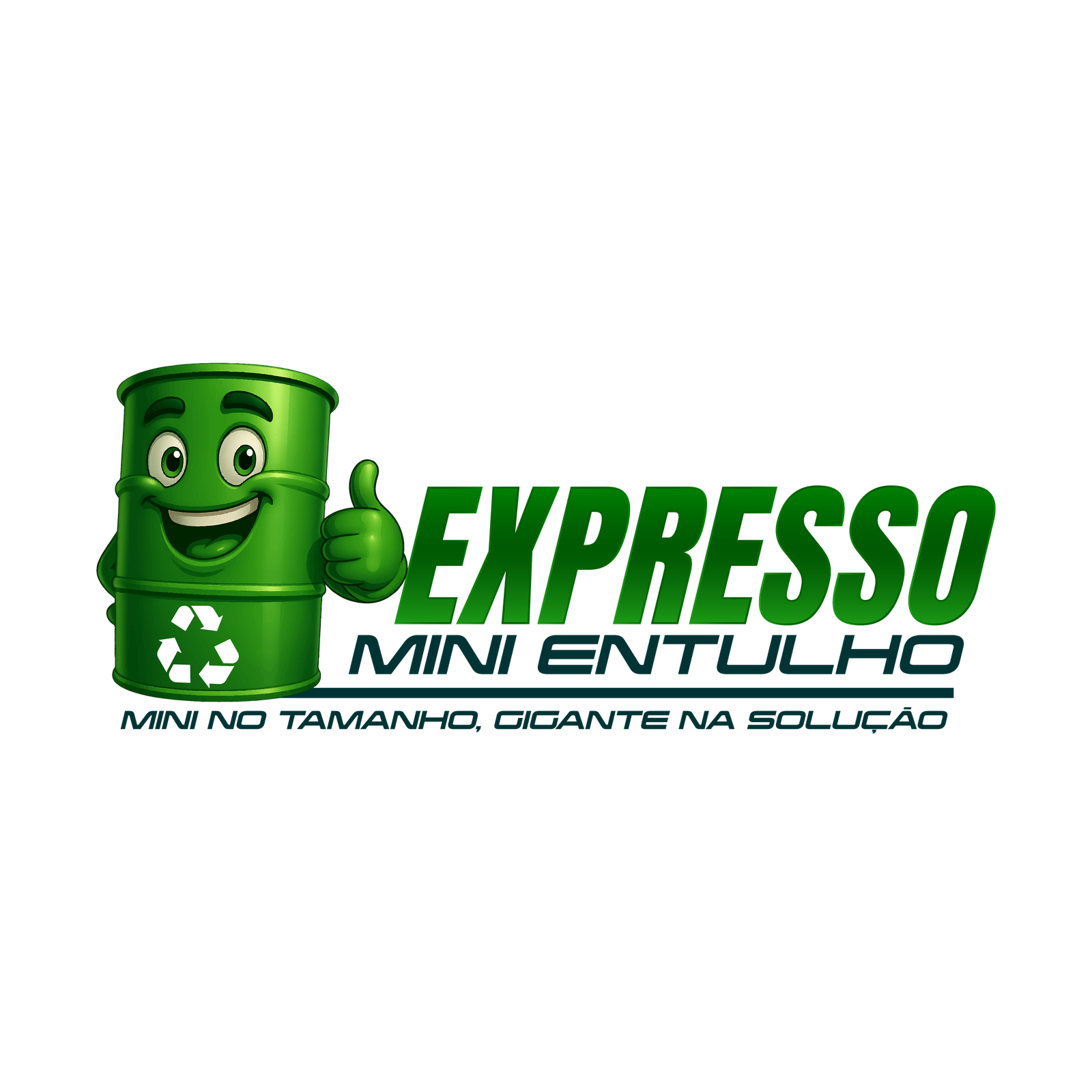 Pickup da EXPRESSO MINI ENTULHO carregada com resíduos de construção e símbolo de reciclagem